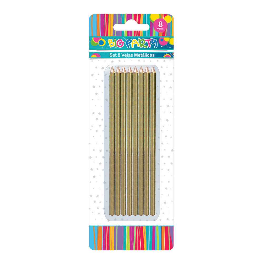 Vela Larga Metálica 8 Piezas 15 cm | Big Party